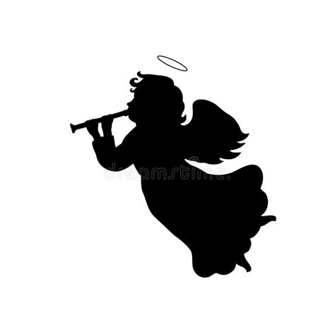 Silhouette Christmas Angel With Trumpet Stock Vector Illustration Of