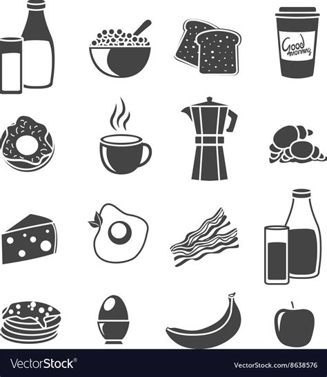 Breakfast Flat Silhouette Icon Set Royalty Free Vector Image
