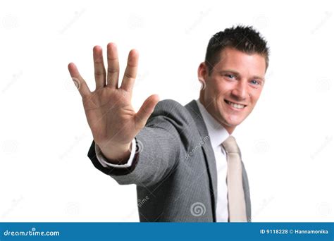 Young Businessman Showing An Opened Palm Stock Photo Image Of