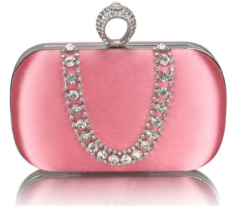 Wholesale Pink Sparkly Crystal Satin Clutch Purse