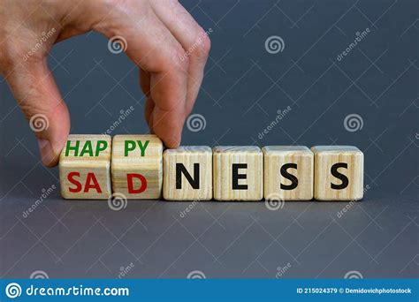 Happyness Or Sadness Symbol Businessman Turns Cubes And Changes The
