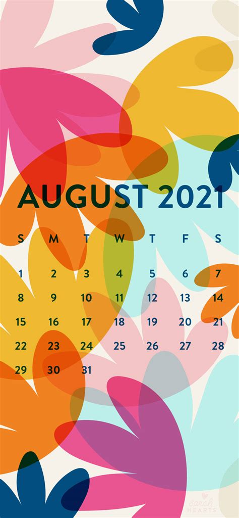 Download August 2021 Calendar With Colorful Leaves Wallpaper