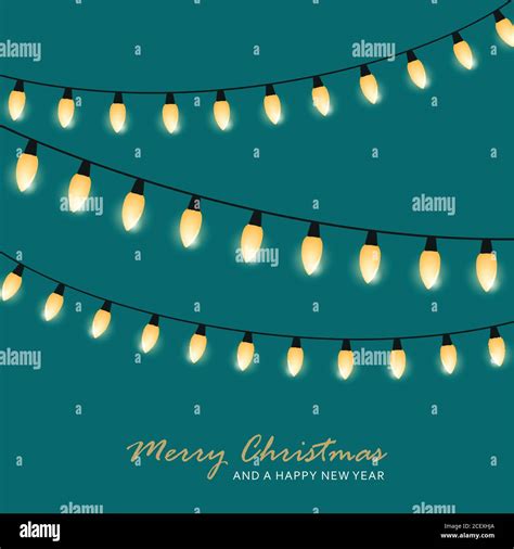 Christmas Fairy Lights On Green Background Holiday Greeting Card Vector