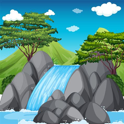 Waterfall Scene With Big Mountains In Background 448462