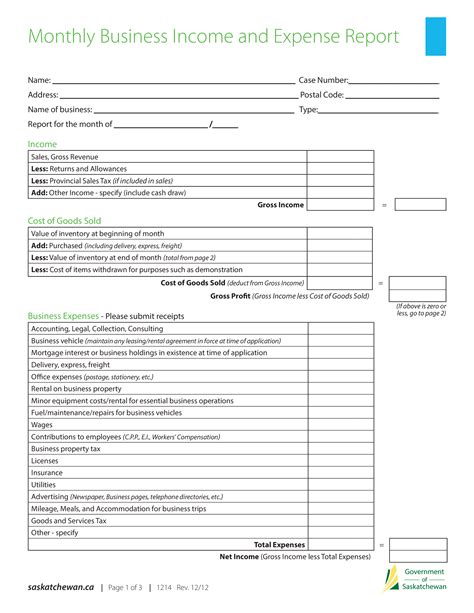 Monthly Expense Report Template Business Format