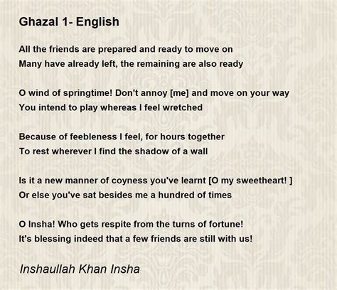 Ghazal 1- English Poem by Inshaullah Khan Insha - Poem Hunter