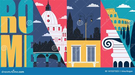 Rome Italy Vector Skyline Illustration Postcard Travel To Rome