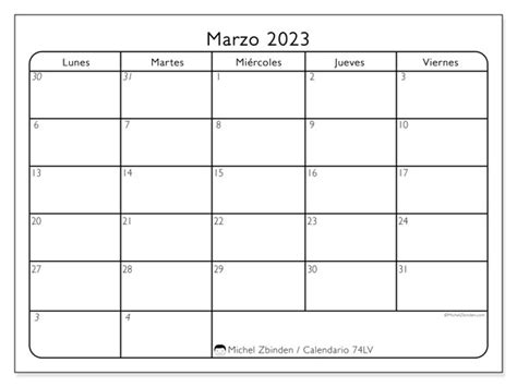 Calendario Marzo De 2023 Para Imprimir “48ld” Michel Zbinden Es