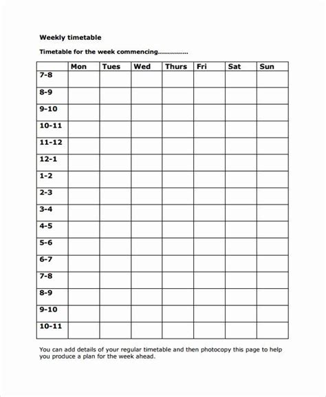 Blank School Schedule Template Lovely Sample Weekly Timetable Template