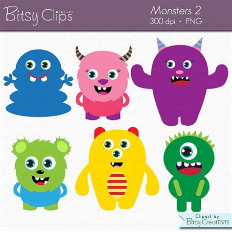Cute Monsters Clipart Digital Art Set Commercial Use By Bitsyclips