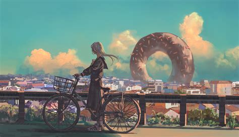 Anime Original Bike City Long Hair Artwork Hd Anime 4k Wallpapers Images Backgrounds Photos