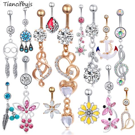 TIANCIFBYJS Wholesale Mix Styles 14ps Lot Belly Button Ring 316L Steel