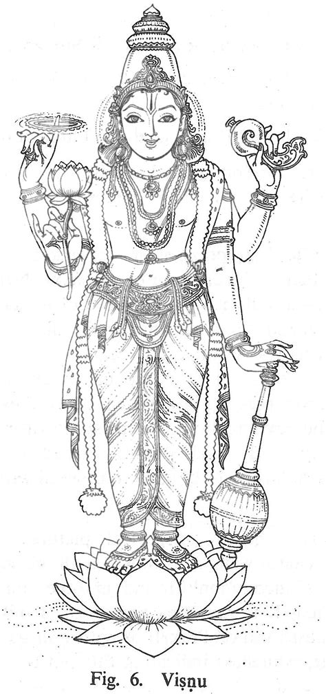 Hindu God Vishnu Drawing Sketch Coloring Page