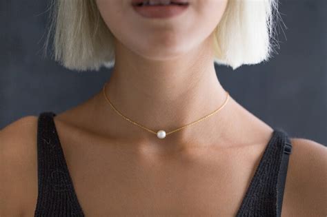 Single Pearl Necklace Dainty Pearl Necklace Single Etsy