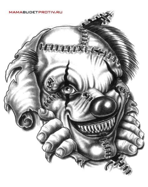 Black And White Monster Clown Tattoo Design Clown Tattoo Evil