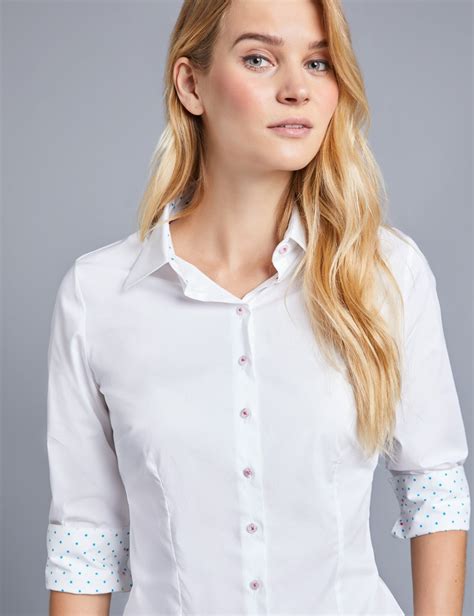 Women S White Fitted Shirt With Contrast Detail Single Cuff Hawes