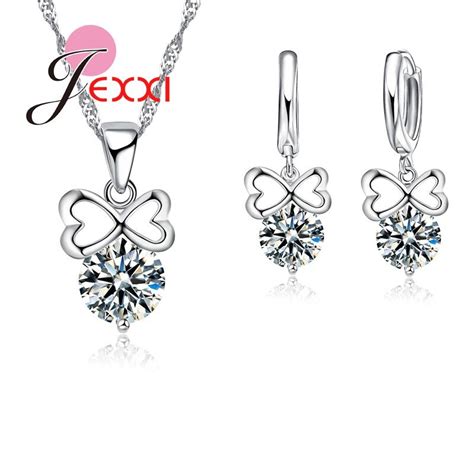 Fast Shipping Jewelry Sets Sweet Silver Bowknot Charm Fashion Clear
