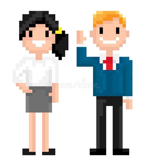 Character Of Pixel 8 Bit Game Man And Woman Vector Stock Vector
