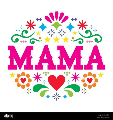 Mothers Day Vector Greeting Card Mexican Folk Art Mama Pattern With