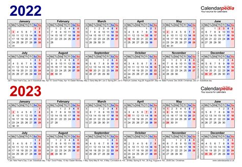 Two Year Calendars For 2022 And 2023 Uk For Word