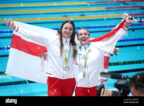 Englands Jessica Jane Applegate Left With The Silver Medal And Englands Louise Fiddes With