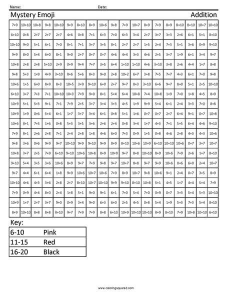 Emoji Addition and Subtraction - Coloring Squared