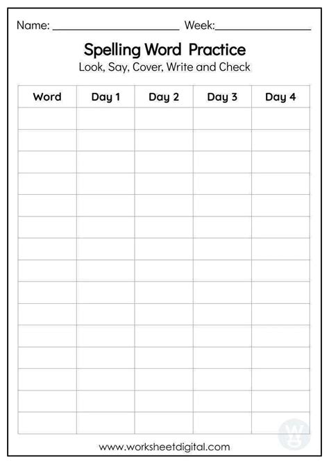 Spelling Word Practice Worksheet Digital