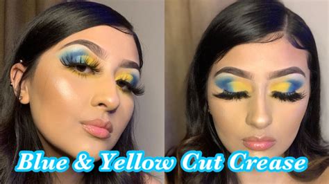Blue And Yellow Cut Crease Full Glam Makeup Youtube