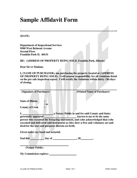 Affidavit Form Sample Free Printable Documents