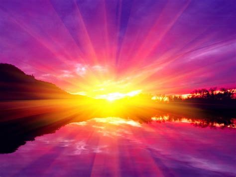 Violet Orange Sunset Colorful Sunlight Lake Golden Glow Amazing Evening