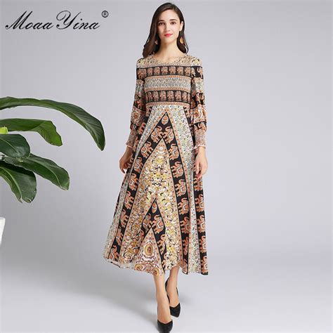 Moaayina Fashion Designer Runway Dress Spring Autumn Womens Dress