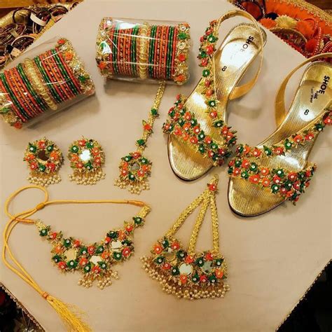 Pakistani Wedding Mehndi Jewelry Set Mayoo Bridal Gota Jewelry In 2021