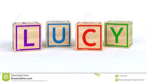The Name Lucy Written With Isolated Wooden Toy Cubes Stock Illustration
