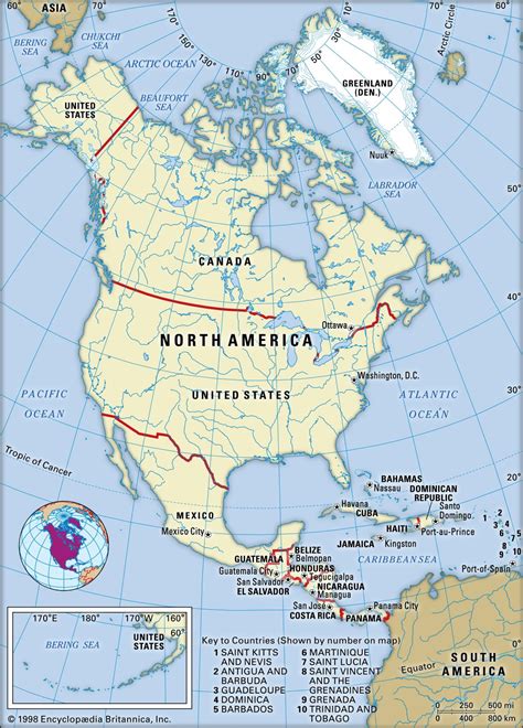 North America Map With Countries Carolina Map