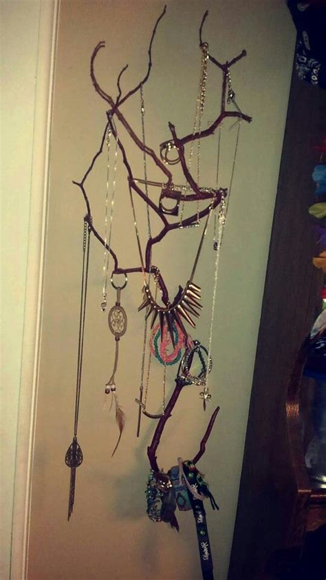 Diy Jewelry Holder Spray Painted Branch Nailed To The Wall Diy