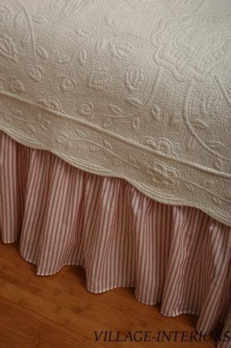 RED IVORY WHITE TICKING STRIPE QUEEN 18 DROP BEDSKIRT DUST RUFFLE