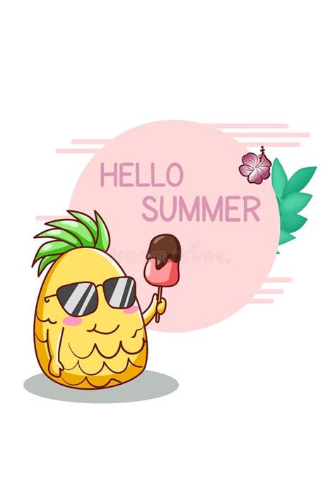 Funny Pineapple With Juice And Sunglasses In Summer Cartoon