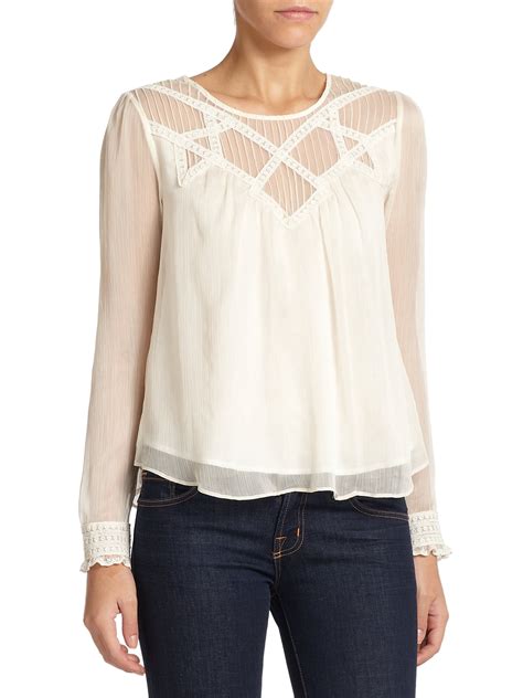 Beyond Vintage Lace-trimmed Chiffon Blouse in White - Lyst
