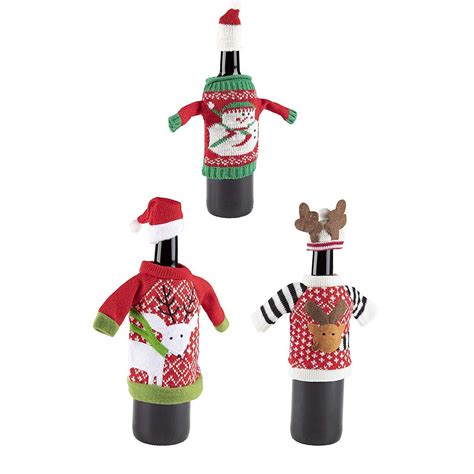 Christmas Wine Bottle Covers 3 Pack Ugly Sweater Themed Bottle Decor
