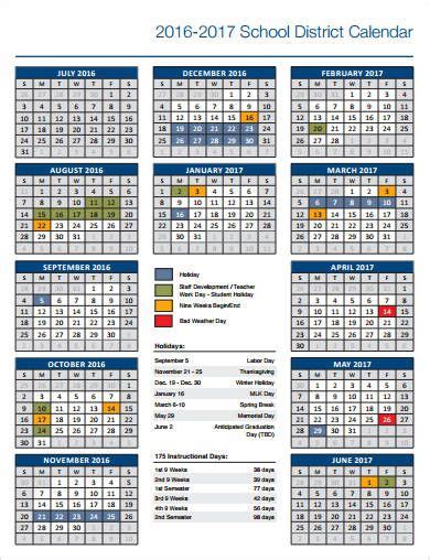 School Calendar Sample School Calendar School Holiday Calendar