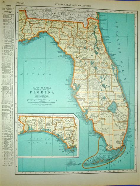 Vintage Florida Map 1939 Original Atlas Antique Map Miami Etsy Map