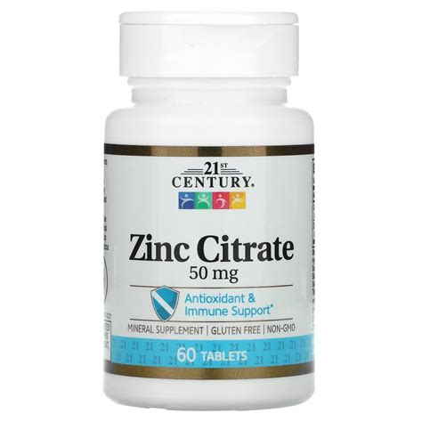 21 Century Zinc Citrate 50 Mg 60 Tablets Super Supplement