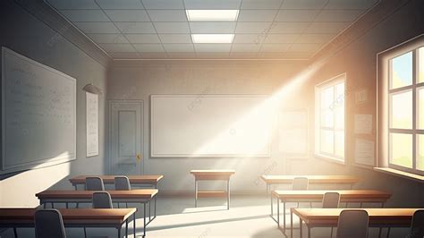 Classroom Interior Bright Light Cartoon Background Indoor Glare