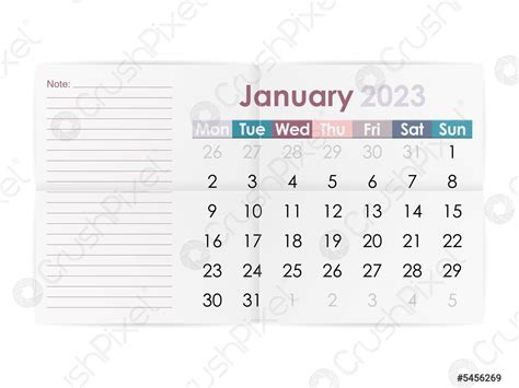 Calendar January 2023 Stock Vector 5456269 Crushpixel