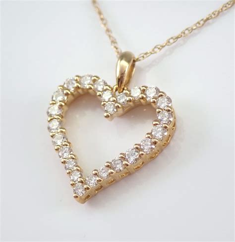 Yellow Gold Diamond Heart Pendant Necklace Chain Wedding Graduation