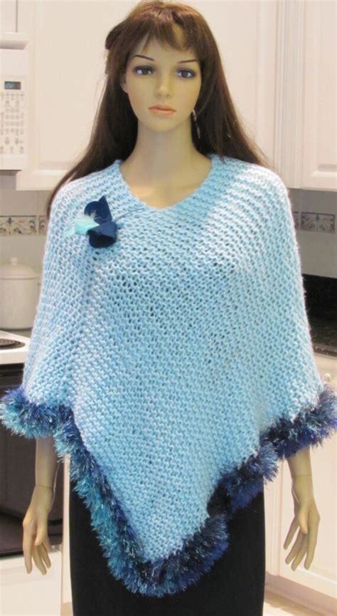 Sale Item Stylish Sky Blue Poncho Hand Knitted With Etsy