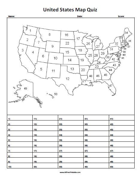 United States Map Quiz Free Printable Allfreeprintable Intended For