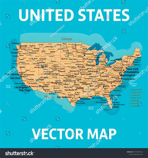 Vector Map United States America States Stock Vector Royalty Free