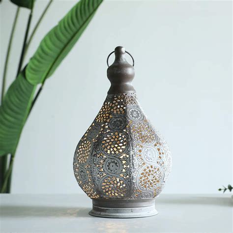 Jhy Design Moroccan Style Vintage Lantern Metal Table Lamp Battery