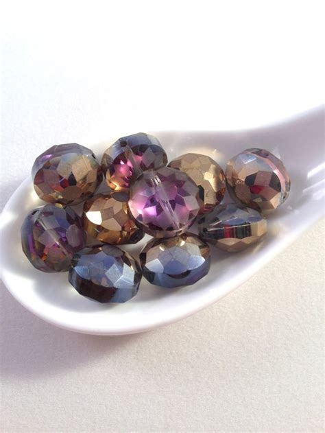 Purple And Gold Etched Glass Beads Romance Aurora Borealis Beads
